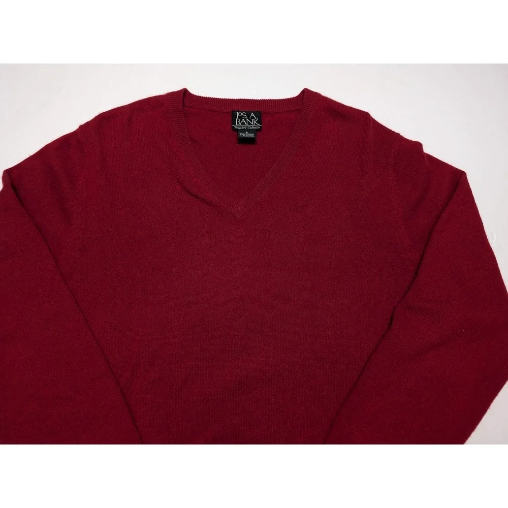JOS A BANK 100% Cashmere Sweater Men's Small S Crewneck Red ~ Flaws